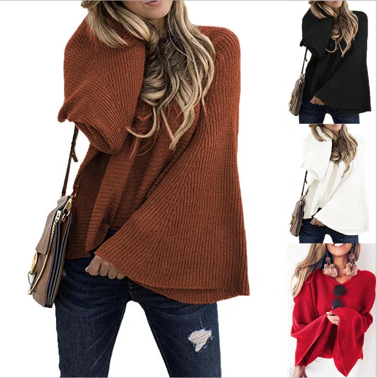 

Casual knit the horn long sleeve sets mommy and me loose batwing V-neck winter sweater, Picture color