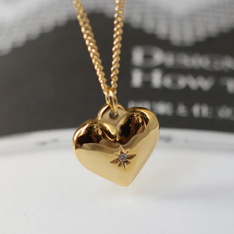 18K gold plated Stainless Steel Sweater Chain Peach Heart Double-layer Love Pendant Necklace Double Layer Heart Necklace