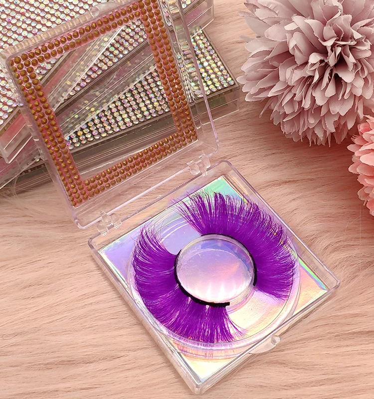 

Wholesale Star Colored Colorful Volume 3D 25mm False Mink Lashes Perming Strip Vendor Color Eyelashes with Eyelash Packaging Box, Colors