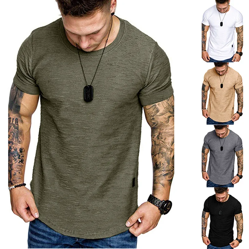 

Hot Sale men curve bottomT-Shirt men Short Sleeve Solid color T shirt Summer solid Tee Shirt