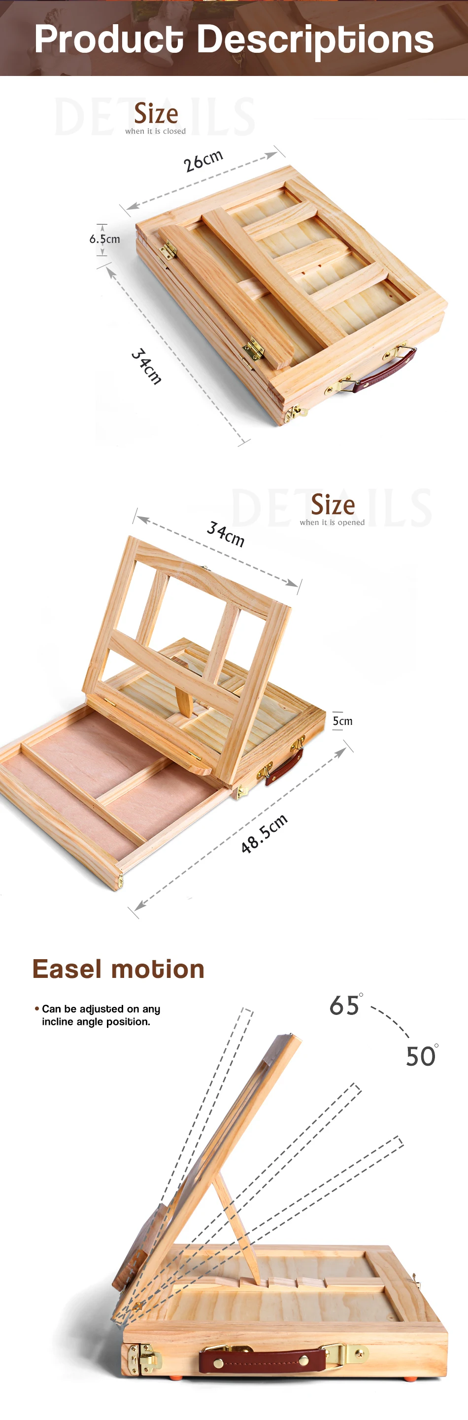 Wooden Easel Art Supply A3 A2 Portable Wood Desk Table Easel Wooden