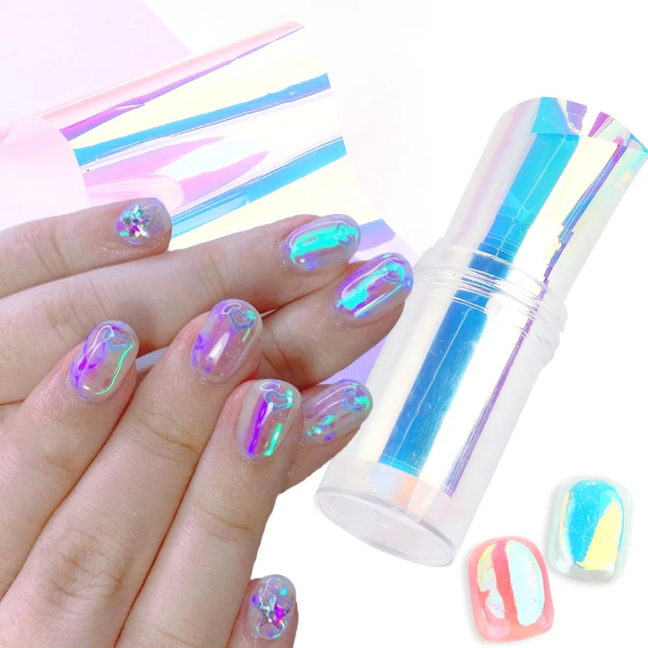 

Nail Art Marble Holographic Cellophane Summer Manicure Clear Design Aurora Foils Shattered Glass Paper Nail Foil Sticker