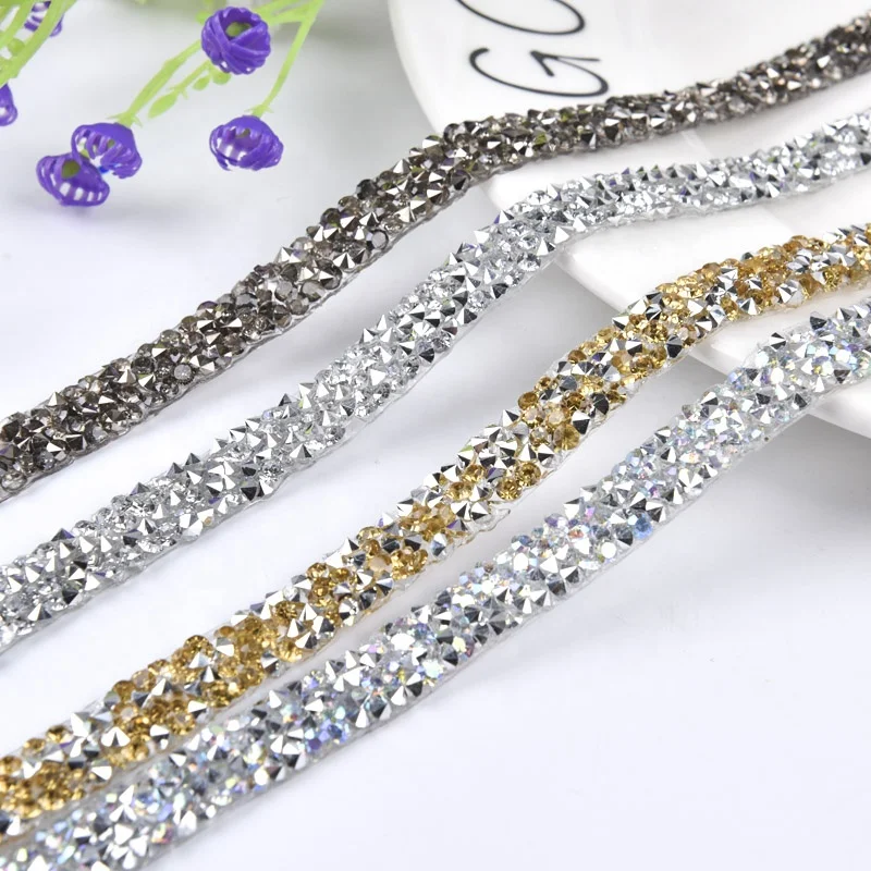 

Iron On Chain Crystal Trim Clothing diamond mix Color bridal Hot Fix Rhinestone decorative Trimming, Mixture color