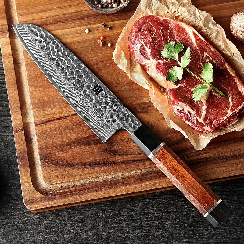 

7 Inch Use Effortlessly Japanese Damascus Steel Kitchen Desert Iron Wood Handle Santoku Knife