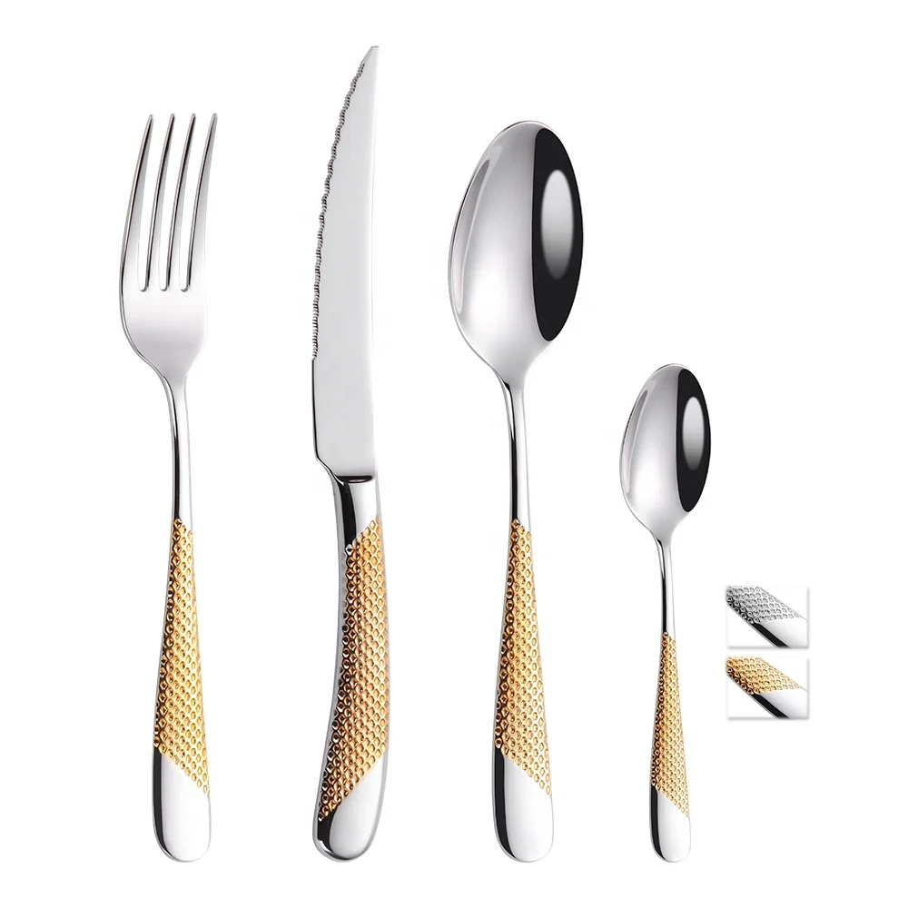 

High Quality Cutlery Mirror 18/8 Stainless Steel Wedding Dinnerware Luxury Gold Plated Cutlery Set, Silver, gold plated