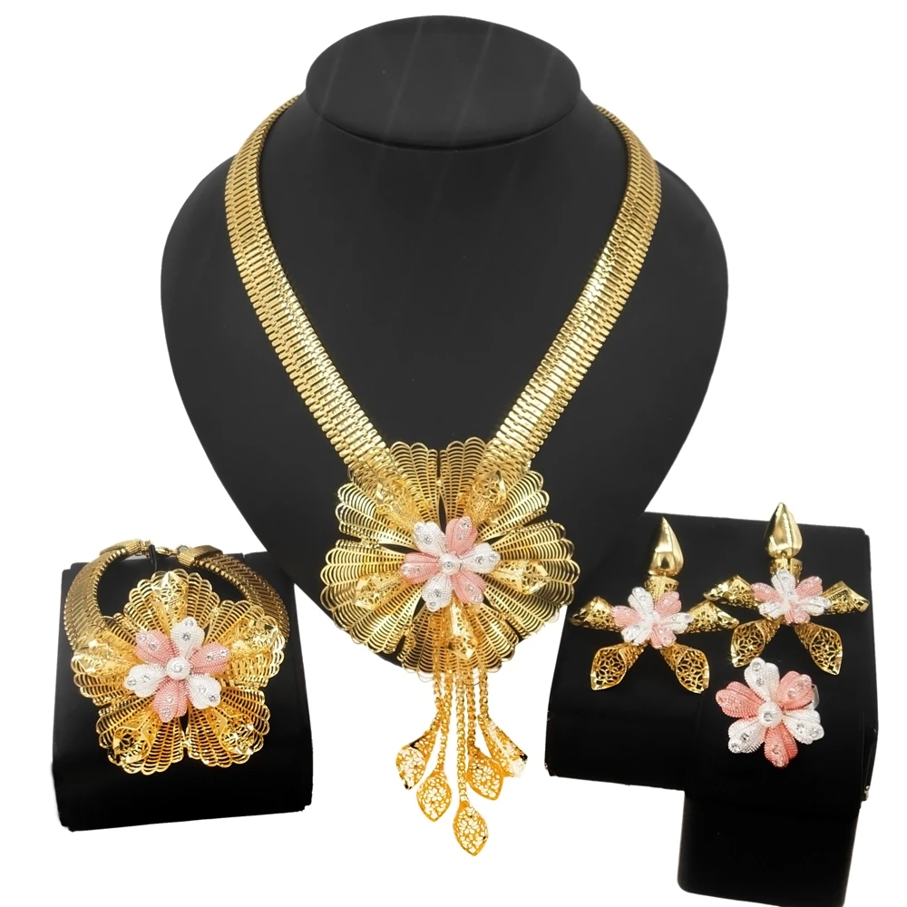 

Yulaili 2021 New Design Classic Luxury Flower Jewelry Set Dubai Noble Luxury Bride Bridesmaid Wear Jewelry Sets Wholesale Gifts