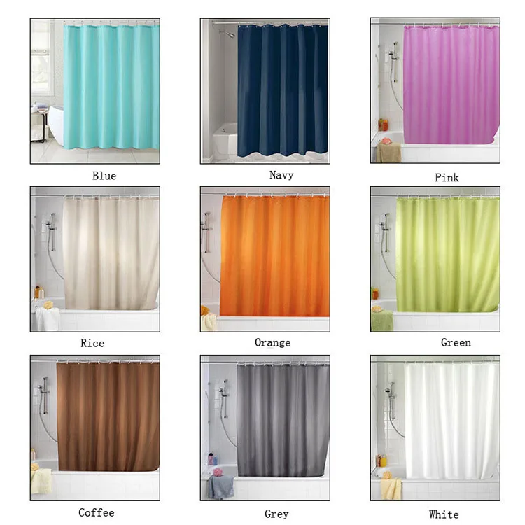 80 x 180 cm MOMONY Polyester Shower Curtain Solid White Fabric Waterproof Mildewproof Bath Shower Curtain with 6 Hooks