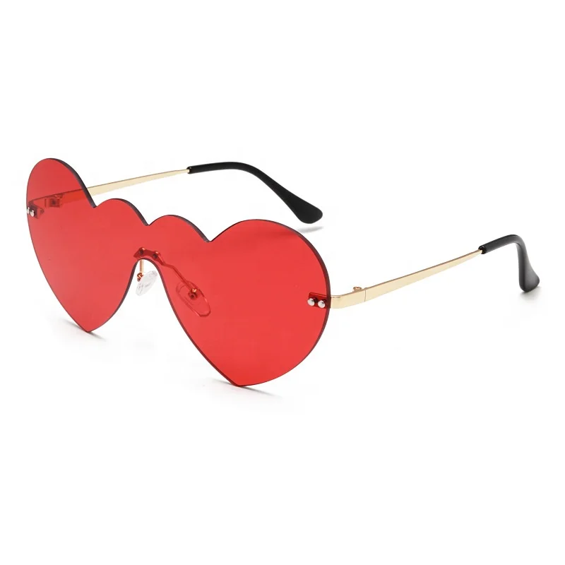 

Fashion Cute UV400 One Piece Party Sunglass Plastic Candy Colors Heart Sunglasses For Ladies Girls Women