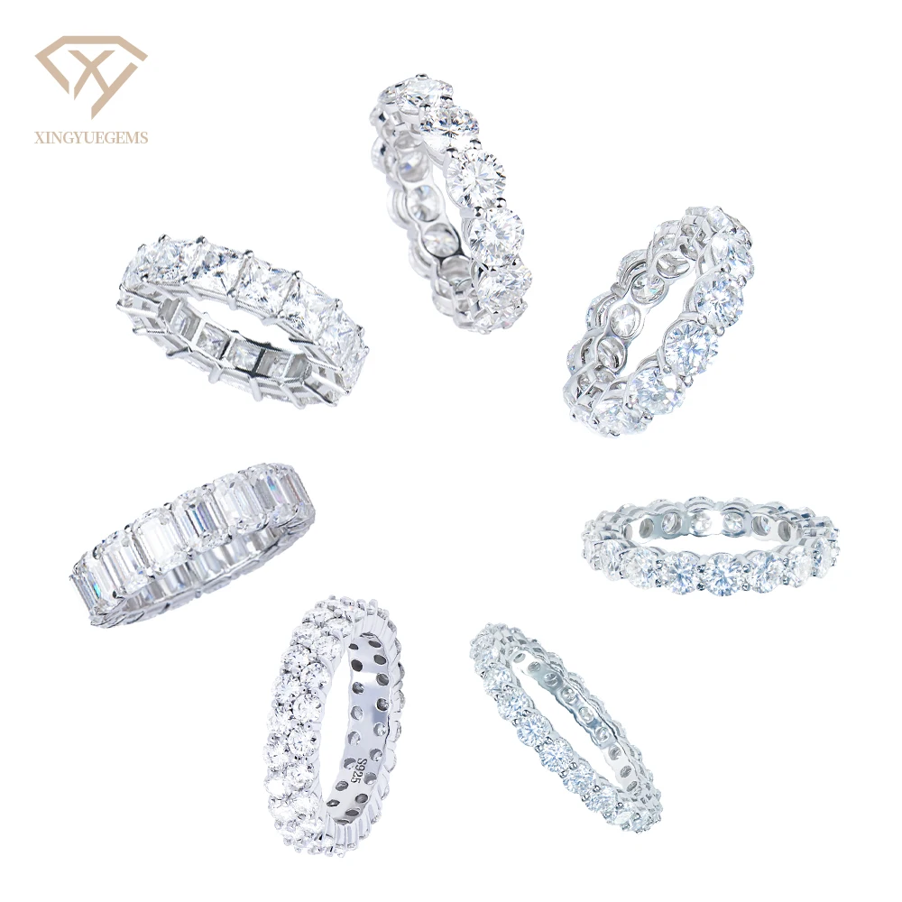 Hip-hop 3-5mm Princess Emerald Round Cut Tennis S925 Sterling Silver Vvs Mossanite Moissanite Diamond Ring for Women and Men