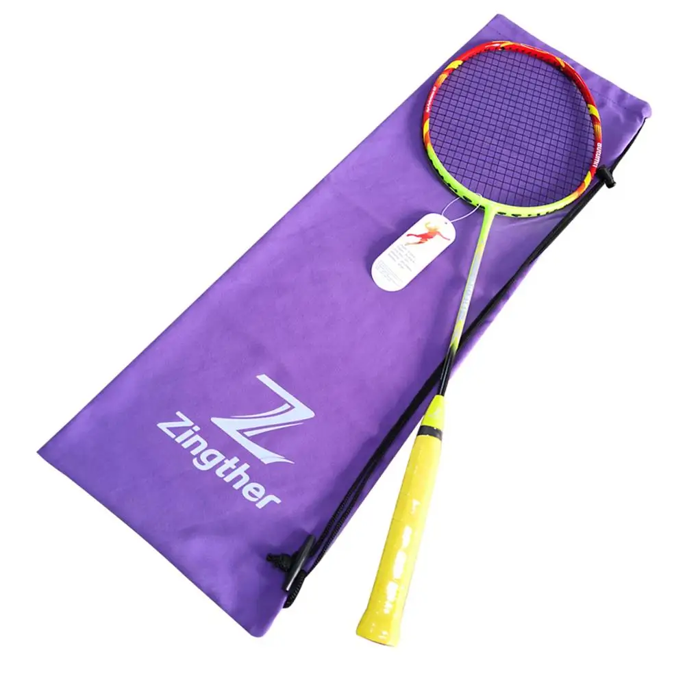 Zingther Professional Carbon Fiber Graphite Badminton Racket with High Quality Black String (26LB Prestrung, Single)
