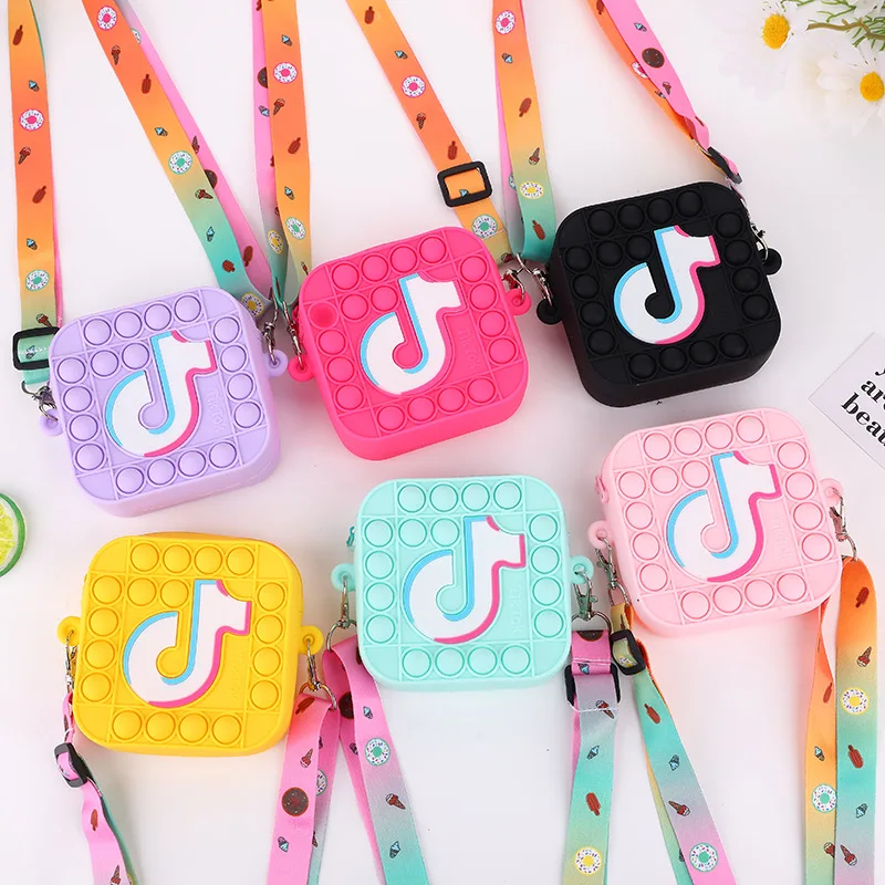 

Tik Tok New Silicone Pop Itself Fidget Push Bubble Bag,Rainbow Fashion Coin Purse Wallet Rabbit Pop Itting Purse, As picture