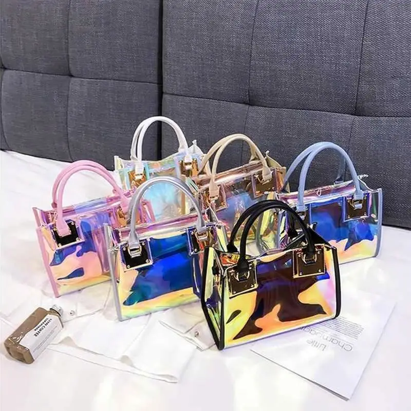 

2021 Hot Sales Clear Transparent Pvc Laser Women Iridescent Crossbody Bag Ladies Handbag Purse, 6 colors