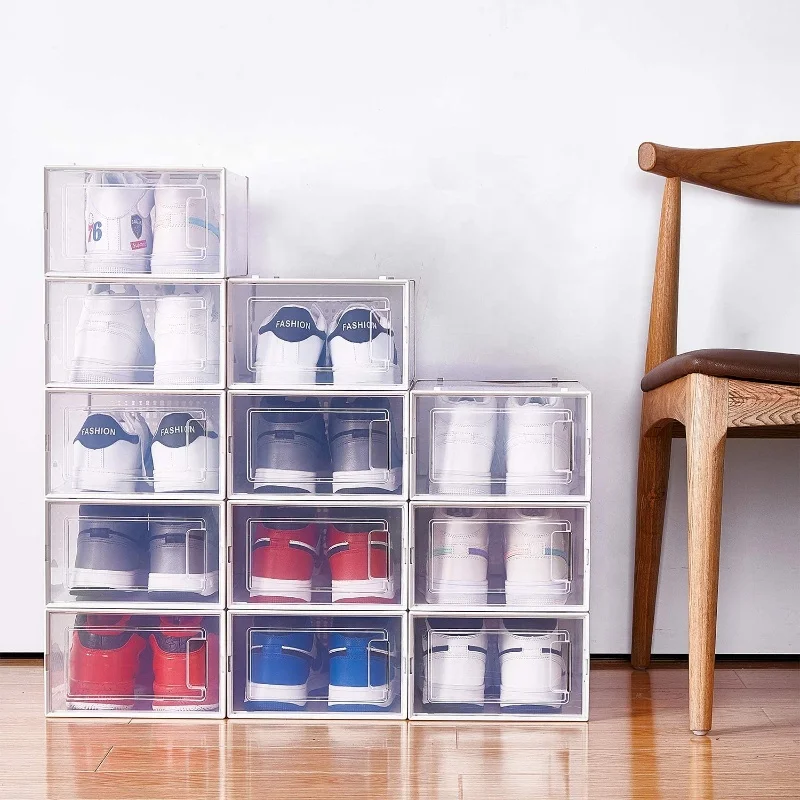 

East Loft Stylish Acrylic Shoe Storage Box Large Magnetic Open Shoe Bin Sneaker Shoe Box, White/black/customzied color