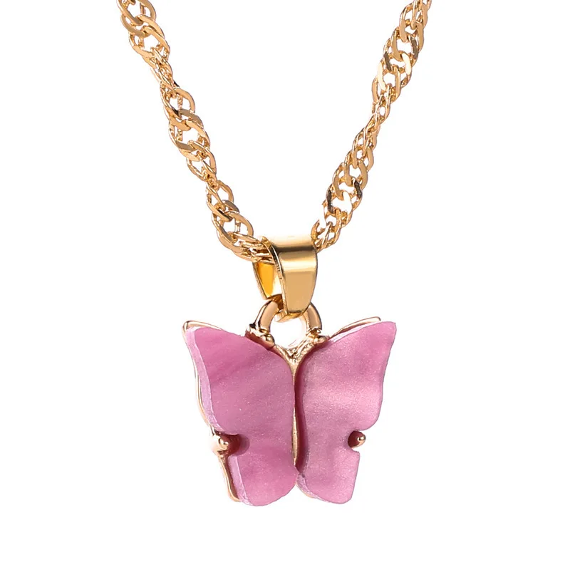 

2020 Hot Sale Amazon Sweet Acrylic Small Butterfly Animal Pendants Necklace Multicolor Butterfly Charm Clavicle Chain Necklace, Picture shows