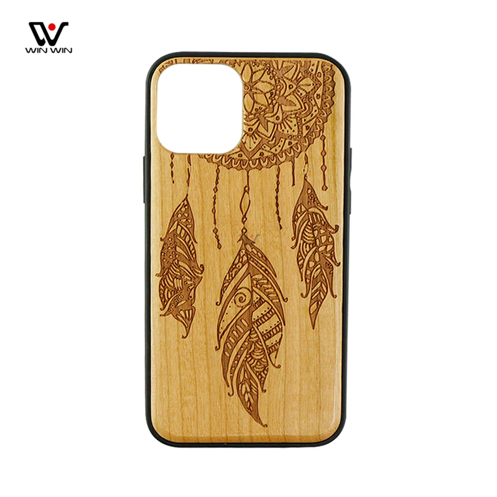 

Cherry Wood Engraved Phone Case Cell Phone Cover Shockproof PC Protective Phone Case for iPhone 12, Customized