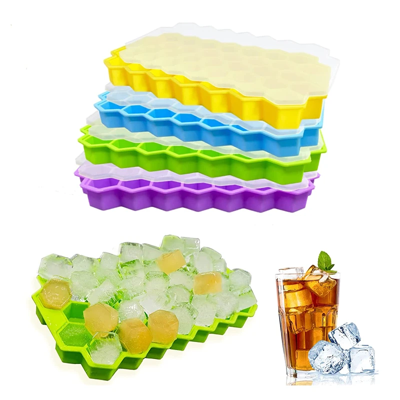 

Ice Cube Trays with Lids 36 Ice Cubes Easy Release Silicone Flexible Ice Cube Trays for Chilled Drinks, Whiskey & Cocktails, Green/blue/pink/yellow/purple/white