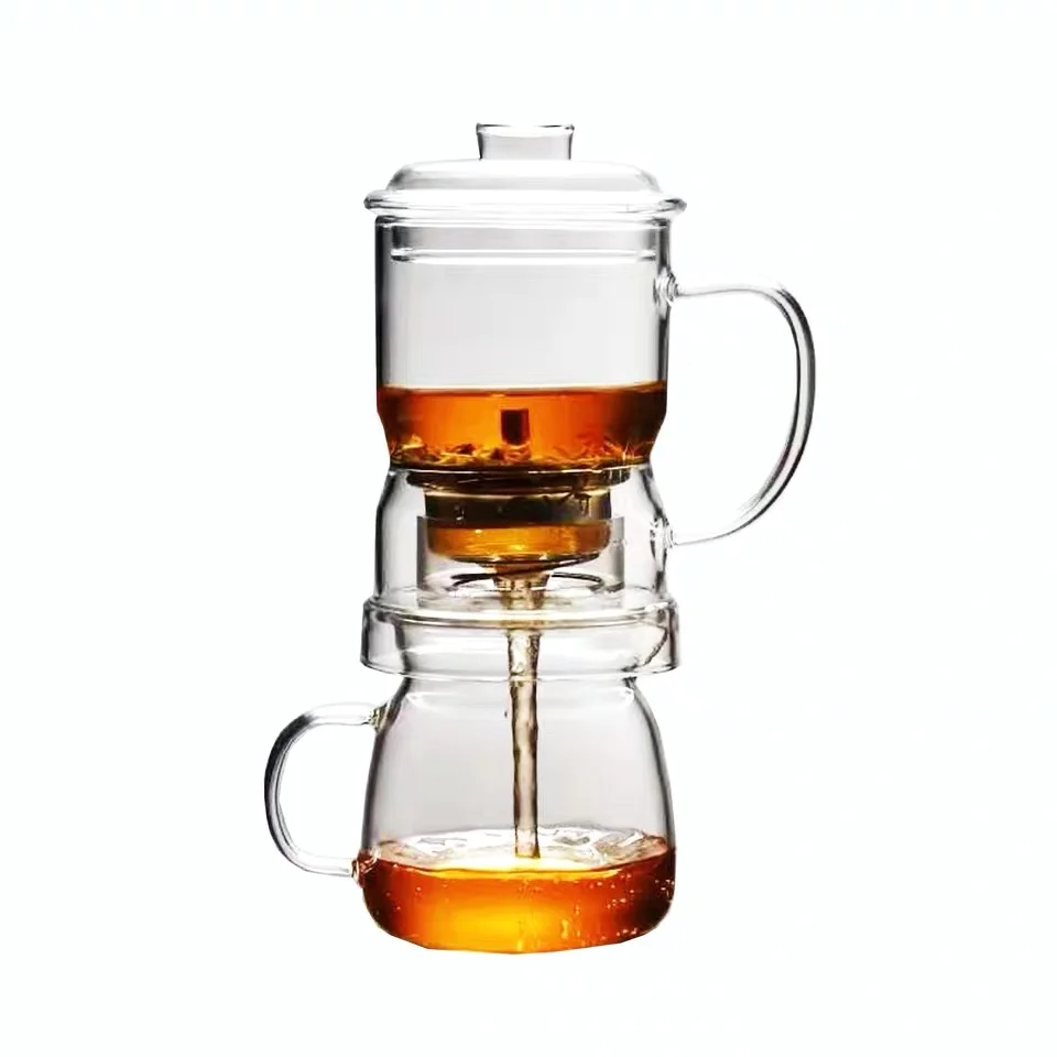 

2021hot sale 450ml borocilicate small glass smart Automatic filtering teapot with stainless steel infuser, Transparent,clear