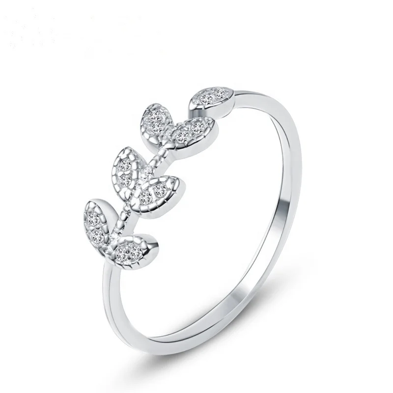 

Dainty wholesale 925 sterling silver fine jewelry olive leaf branch adjustable ring for girls