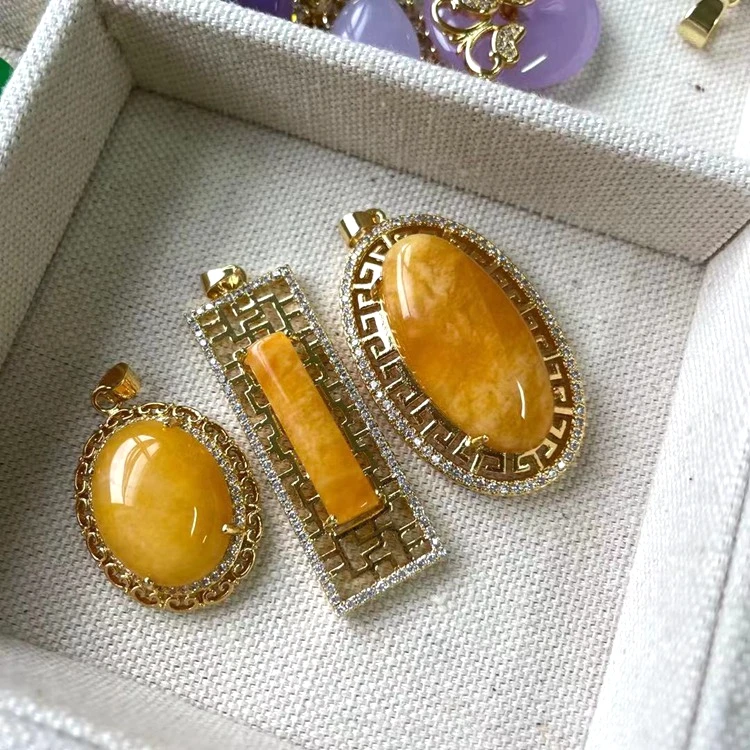 

Jialin Jewelry wholesale cheap pendant yellow jade butterfly cross gold plated charm necklace