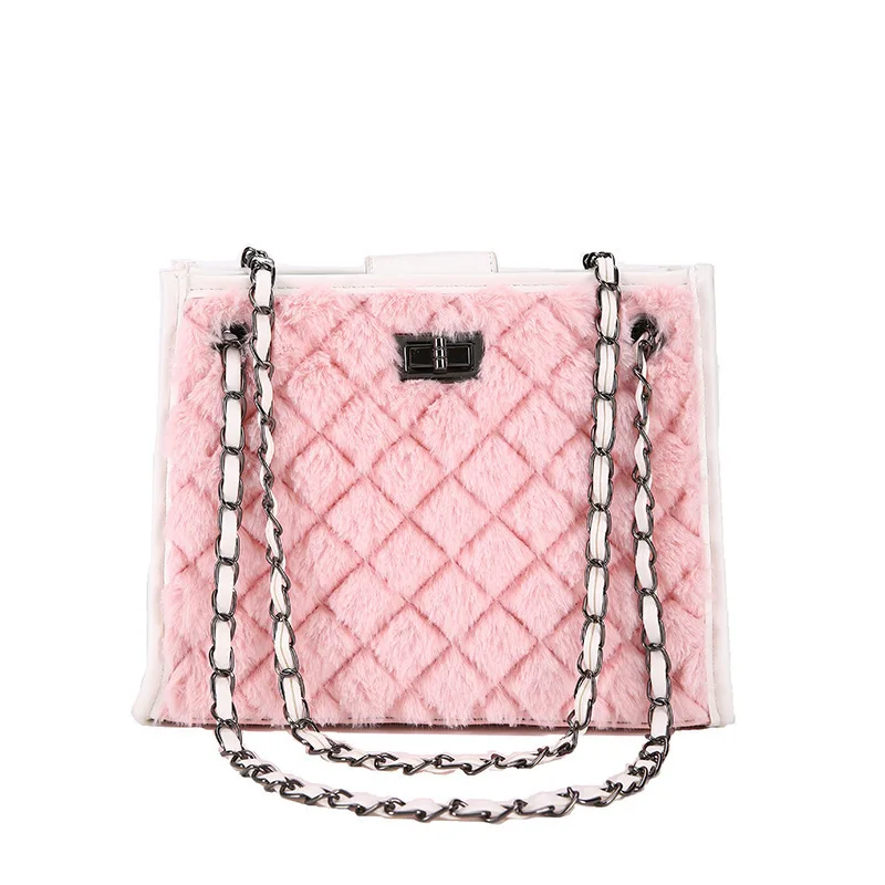 

Brand Shoulder Bags Chain High Quality Winter Plush Faux Fur Handbags Pink Women s Shoulder Bags Women Handbag Messenger Bag