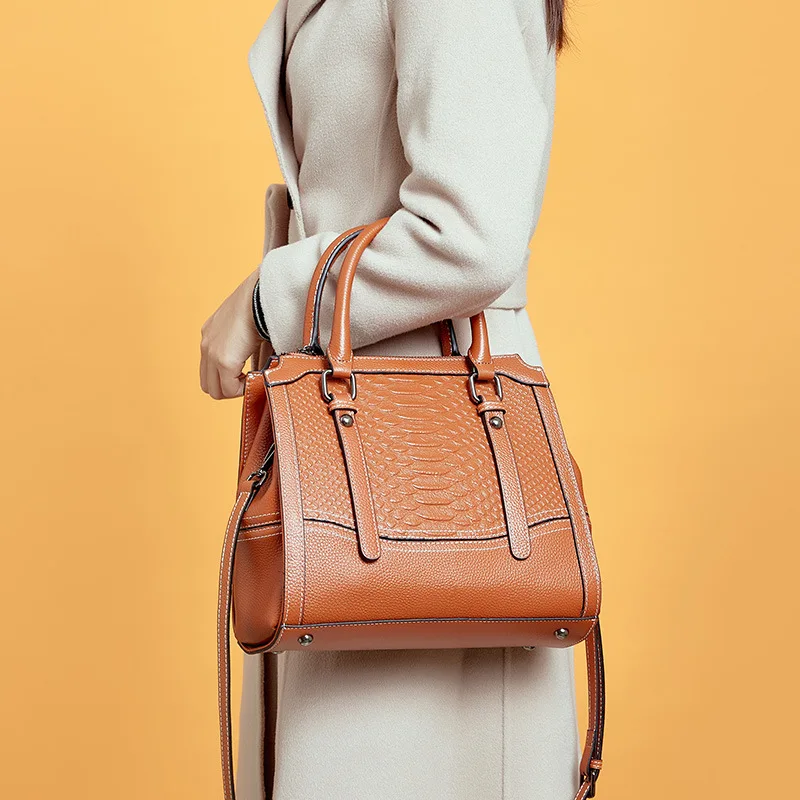

2021 New trendy fashion genuine leather handbags for ladies hand bags first layer cowhide crocodile women shoulder bag handbag, 3 color / custom