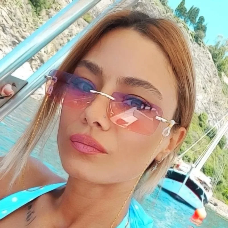 

Trendy Rimless thin square sunglasses for women, Custom colors