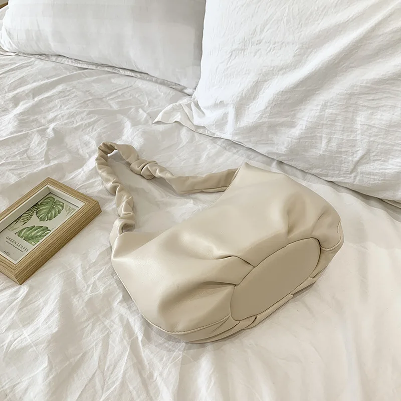 

Fashion soft fold handle solid color ladies underarm hand bags women shoulder crossbody bag leather purse, 4 colors