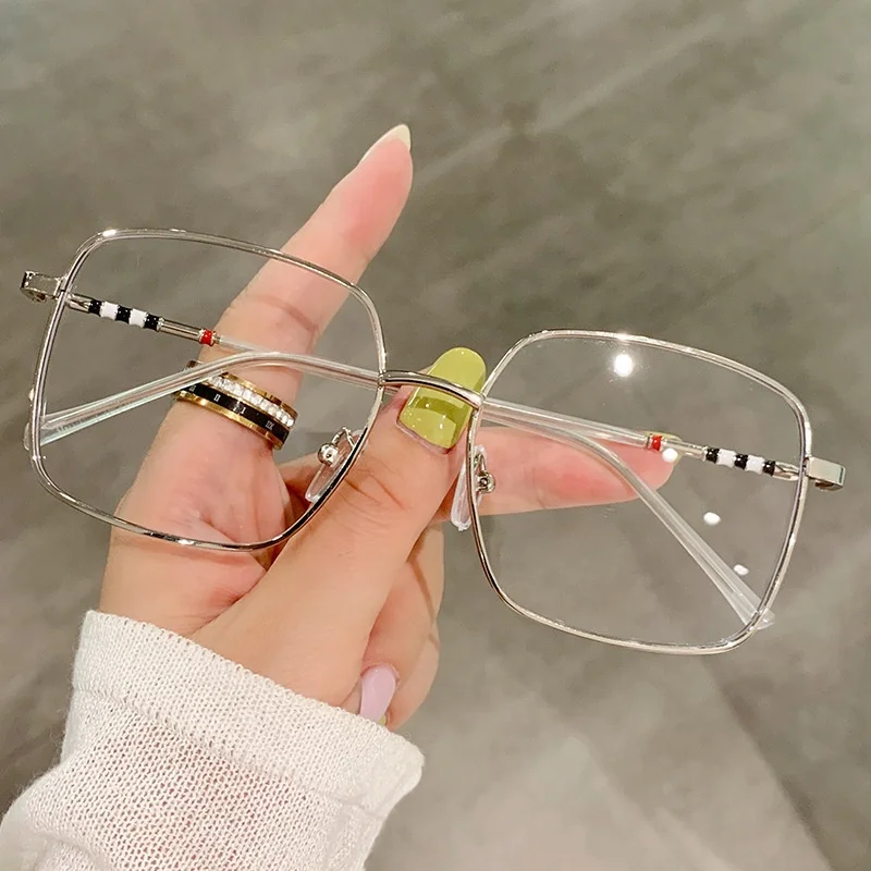 

2022 Big Metal Frame Square Glasses Anti Blue Light Student Learning Simple High Quality Glasses for Computer, 6 color