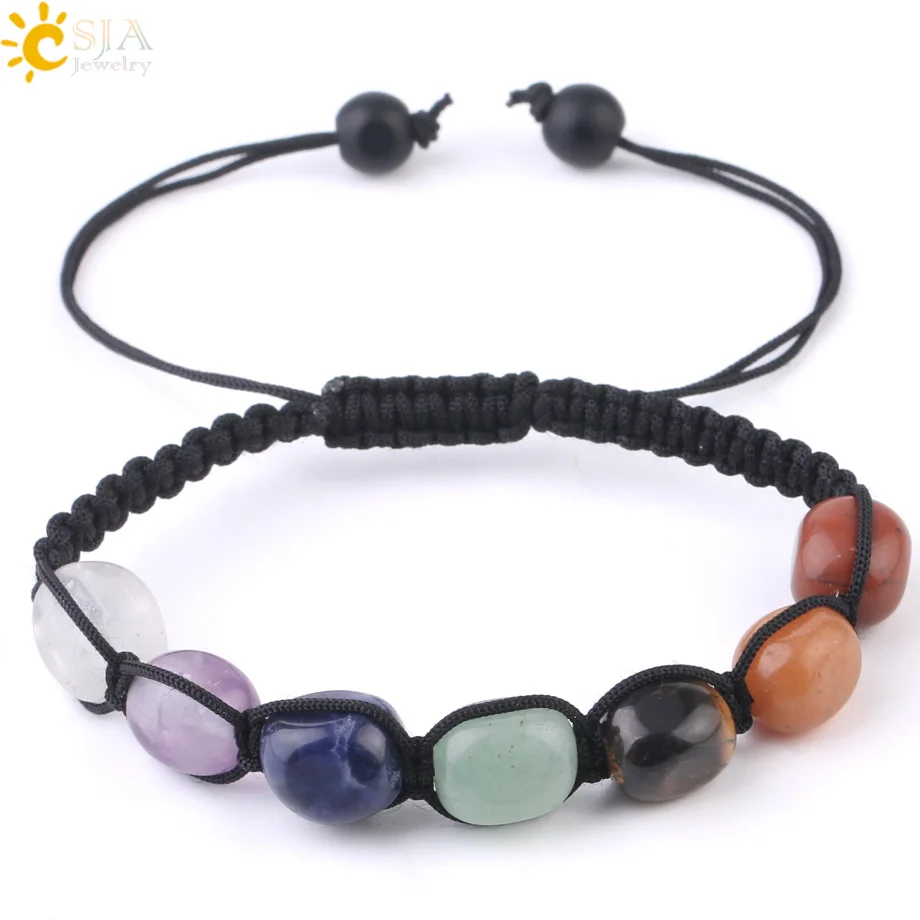 

CSJA wholesale seven chakra jewelry handmade weave rope crystals healing gemstone bracelets G022