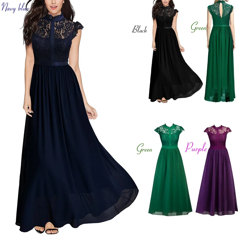 

Low MOQ Luxury Sexy Bridesmaid Dresses Wedding Lace Hollow Out Solid Long Sleeveless Navy Blue Bridesmaid Dresses