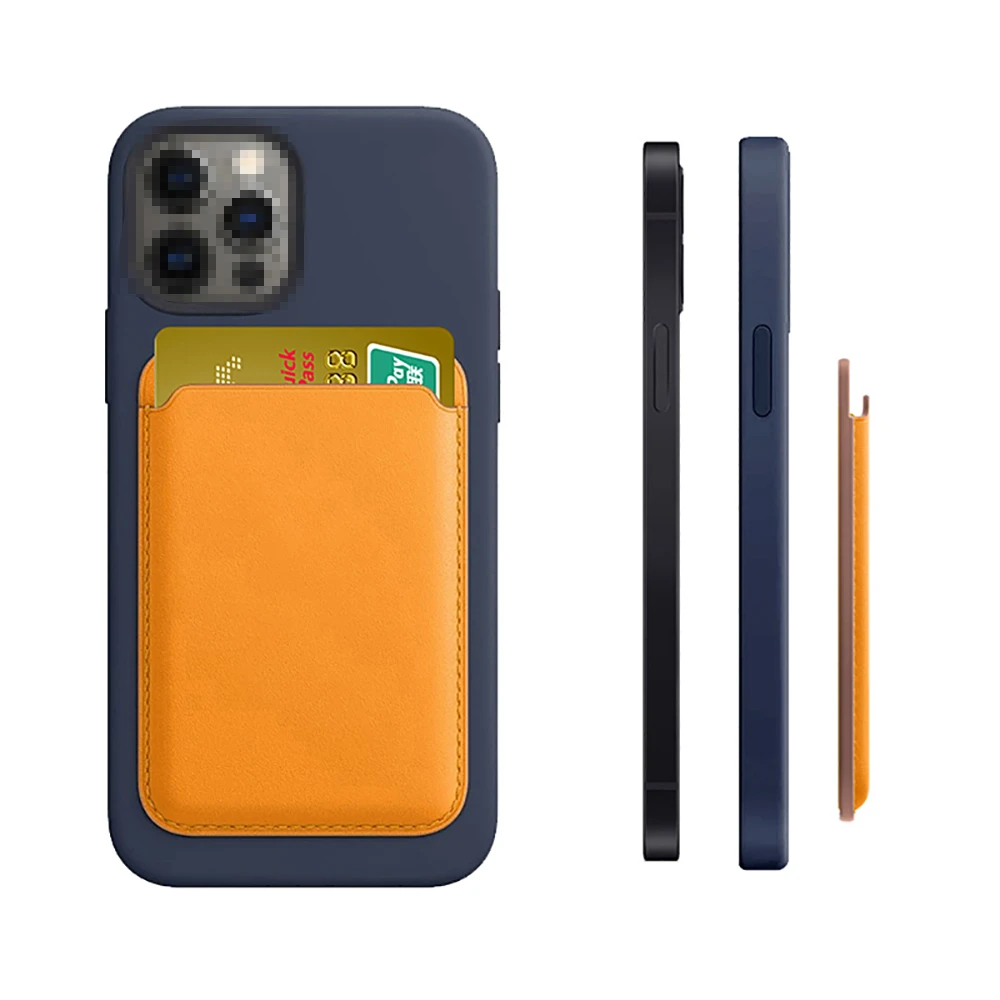 

E0302 Custom Logo case Bag Mini Magsafe Mobile Phone business card Fashion Leather Magnetic Card Holder for iPhone 12 Pro Max, Optional