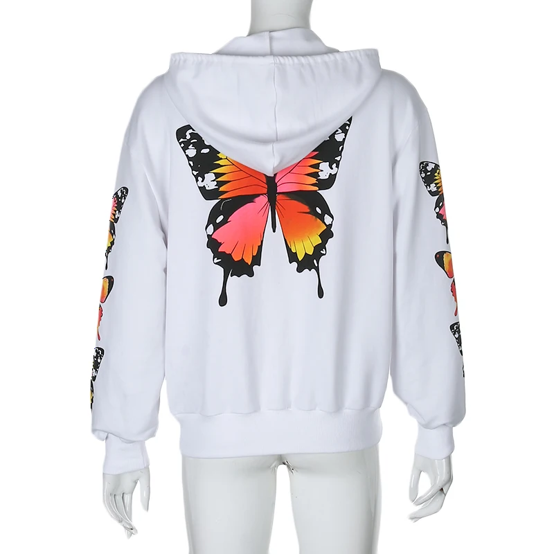 

Butterfly Pattern Loose Oversized Pullover Sweatshirt Long Sleeve Zipper Up Pocket Casual Hoodies For Women Streetwear