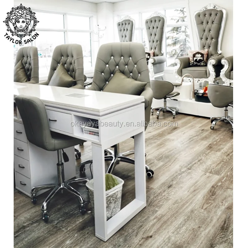 Modern Style White High Gloss Manicure Table Nail Table With Dust