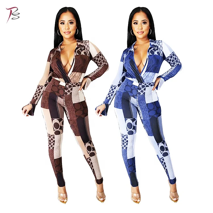 

wholesale nightclub clothes geometric print split horn sleeve sexy two piece sets women, Customized color