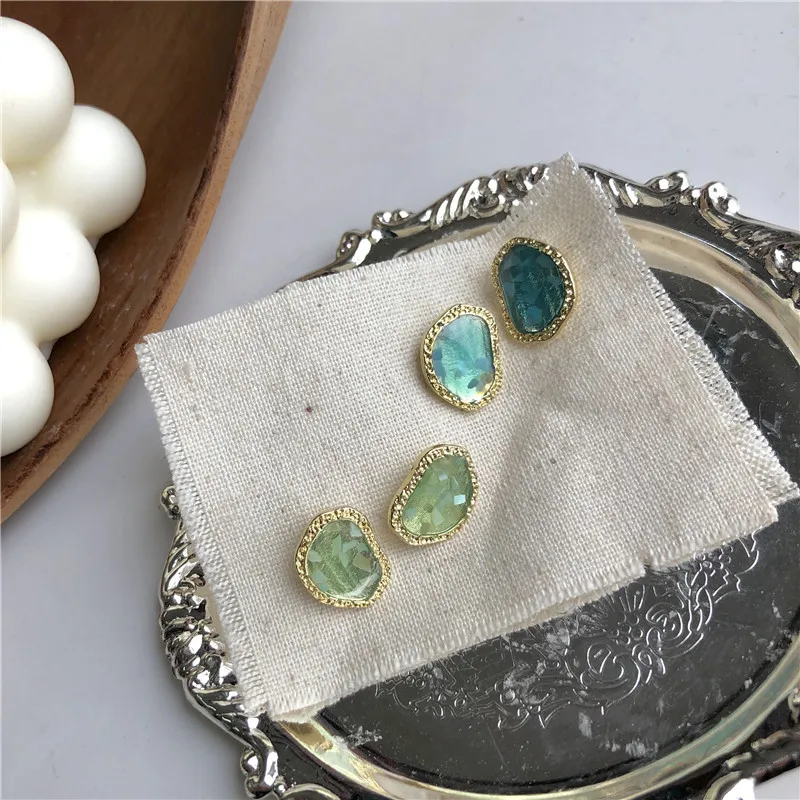

JUHU New original design blue special-shaped shell earrings lake color irregular temperament earrings s925 silver needle jewelry, Bule