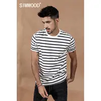 

SIMWOOD 2020 men t shirt fashion striped 100% cotton oem hot sale custom clothing