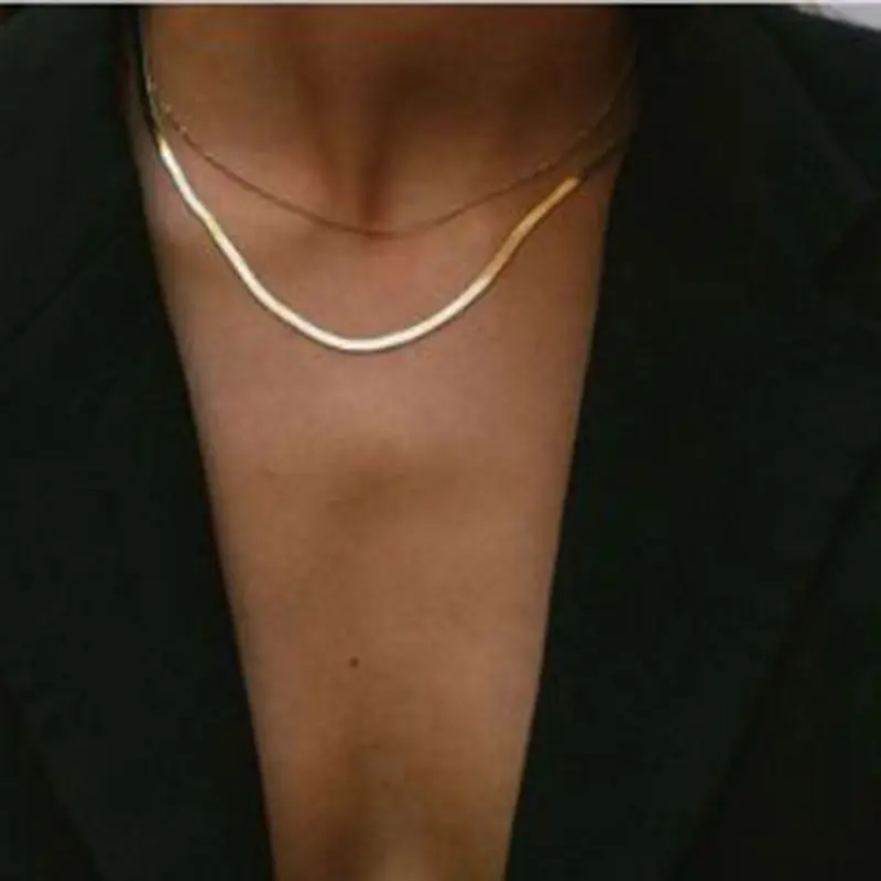 

888 Jewelry 18K PVD Gold Plated Herringbone Double Layer Necklaces Layered Necklace 2021 Trendy Jewelry