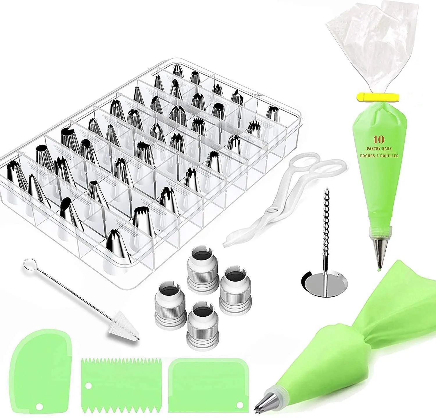62 in 1 Set Stainless Piping Tips Icing Smoother Baking Tools Cake Decorating Kit with Storage Box
62 in 1 Set Stainless Piping Tips Icing Smoother Baking Tools Cake Decorating Kit with Storage Box