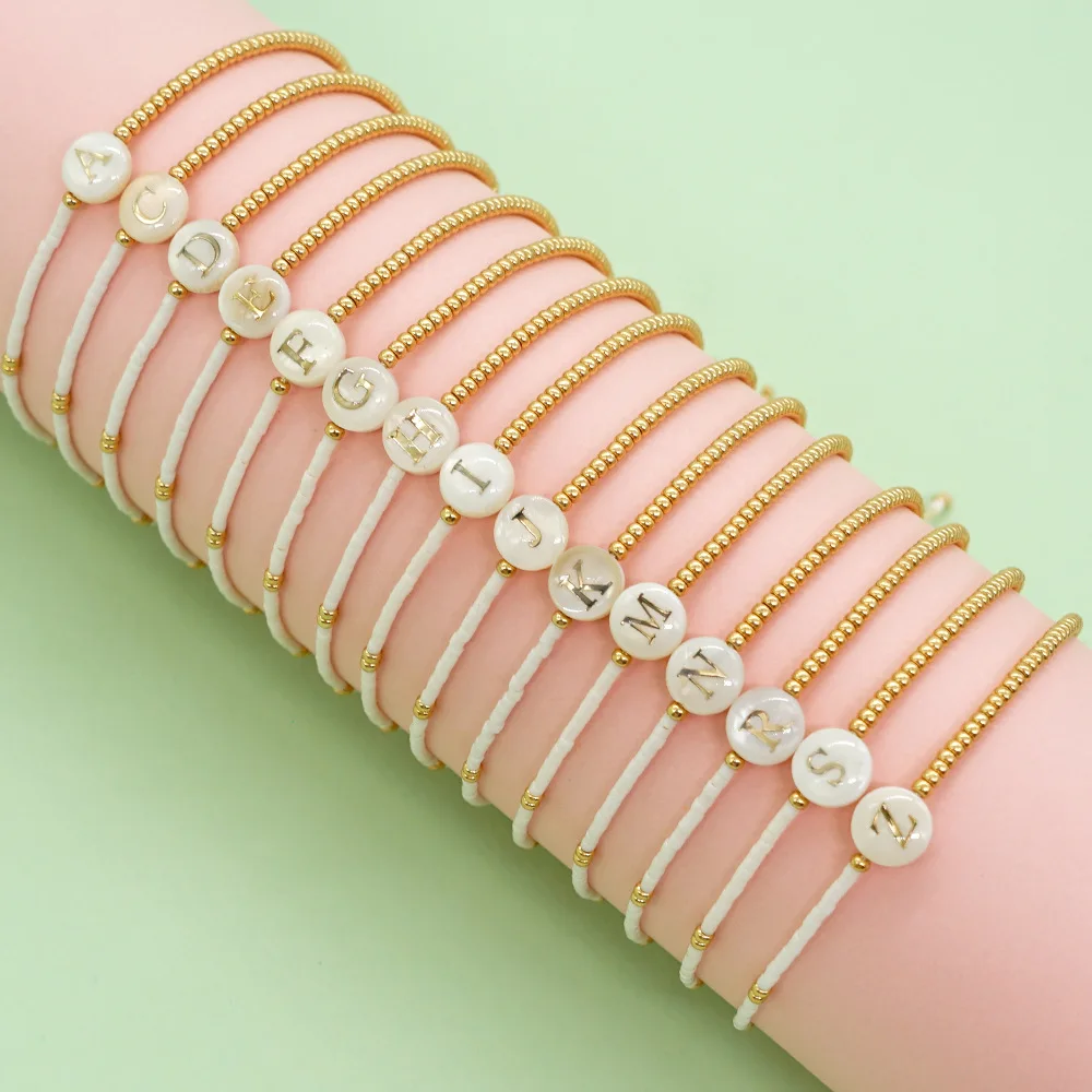 

Ins Style Natural Shell 26 Letter Alphabet Handmade Bracelet Adjustable Seed Beads Initial Letter Bracelets Women