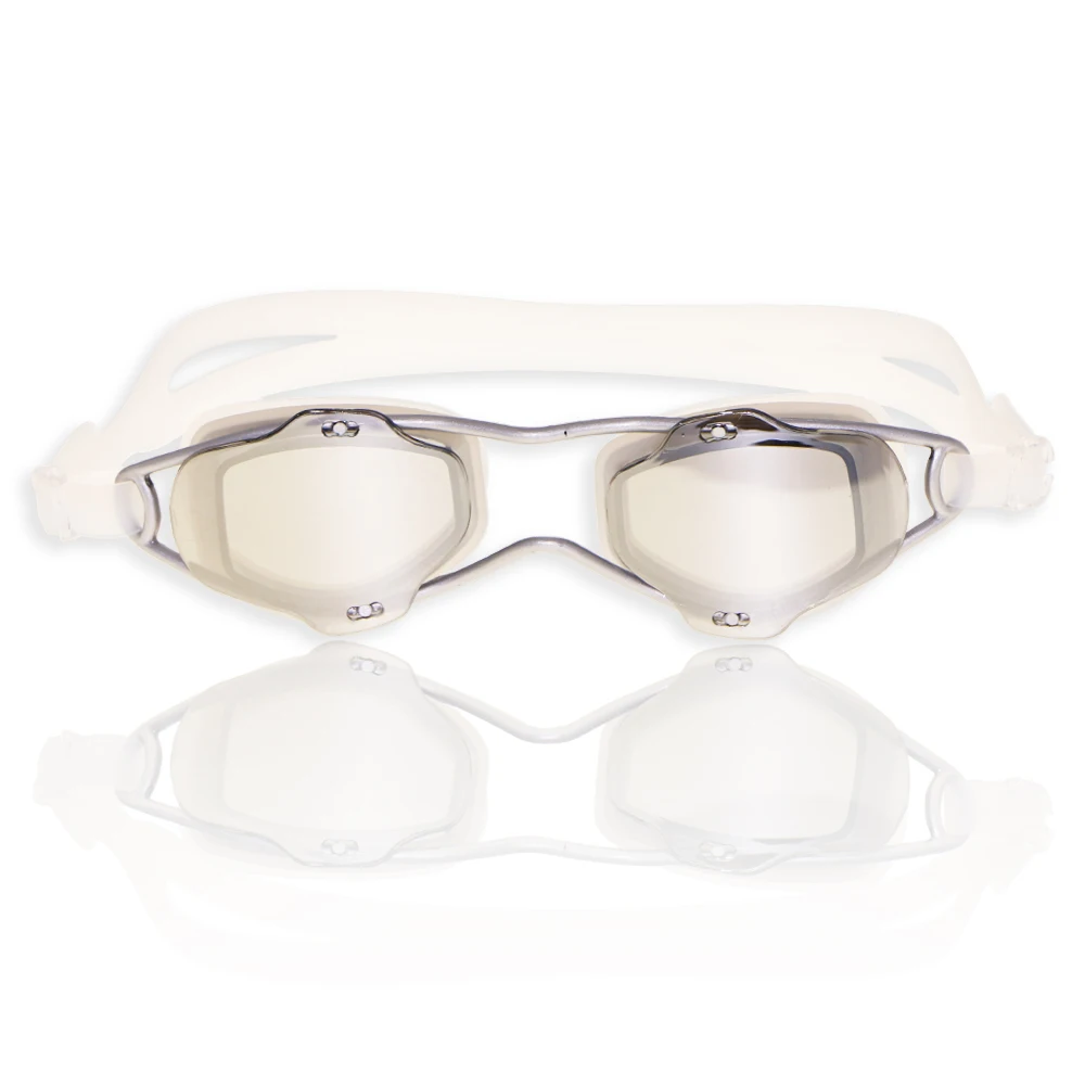 

best suppliers professional fashion design silicone mirrored pc lenses swimming goggles from China, Black white/silver