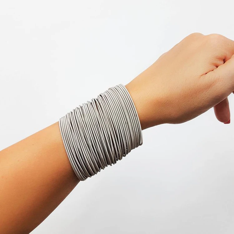 

Amoryubo stainless steel spring bracelet set guitar string bracelet colorful spring bracelet, Gray