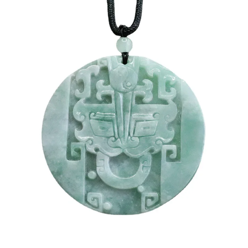 

Natural Emerald Antique Safety-Blessing Card Round Plate Pendant Jade jadeite Jewelry Live Delivery 2050301