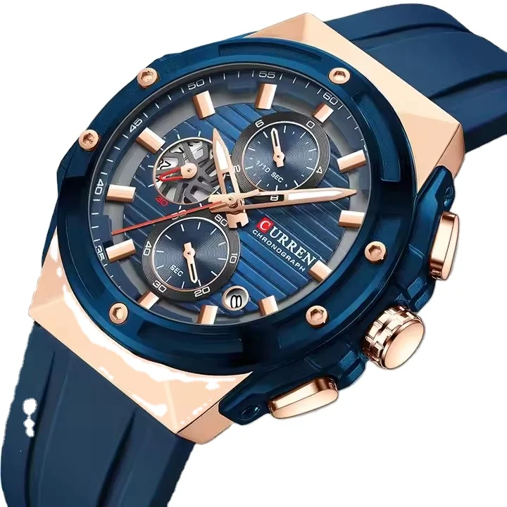 CURREN 8462 New Men Watches Fashion Silicone Sport Luminous Watch Men Quartz Date Clock Waterproof Wristwatch Chronograph Clock