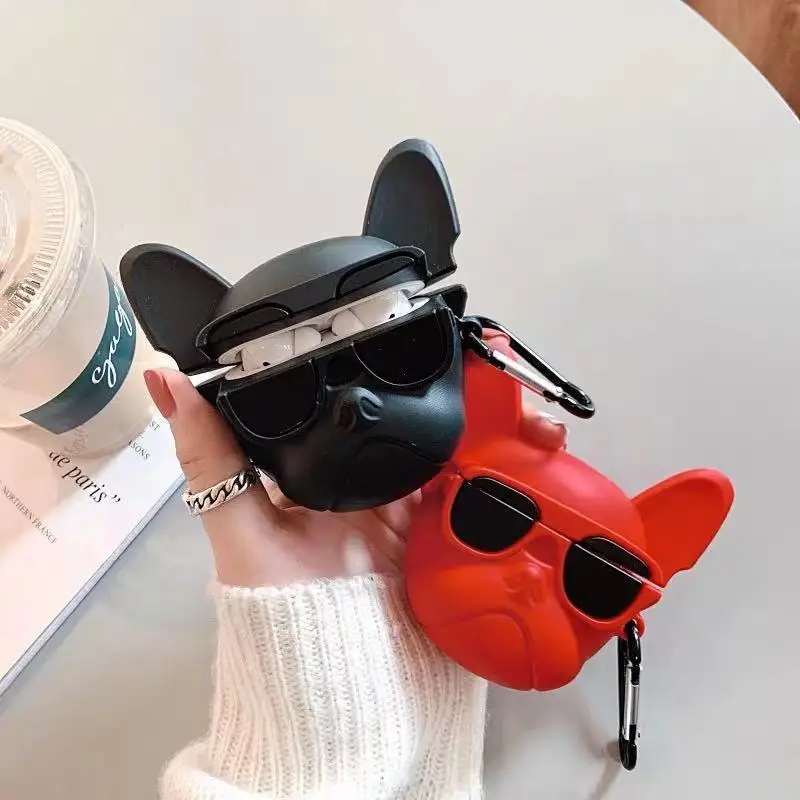 

Hot Pet dog 3D red soft silicon Wireless Earphone Charging Box Cover Bag for Apple AirPods pro 3 French Bulldog BT case