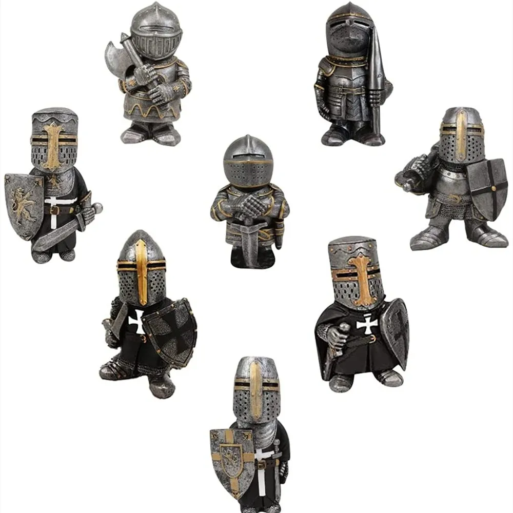 

Renaissance Medieval Knight Cross Templar Sculpture Crusader Figurine Armor Miniature European Knight Gnomes Guard Statue Decor