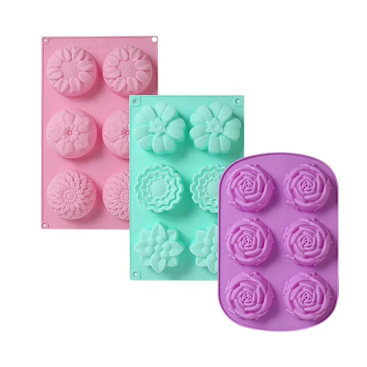

6 Cavities Different Flower Shapes Silicone Baking Mold Perfect for Soap Making Handmade silicone mold soap flower, Custom color