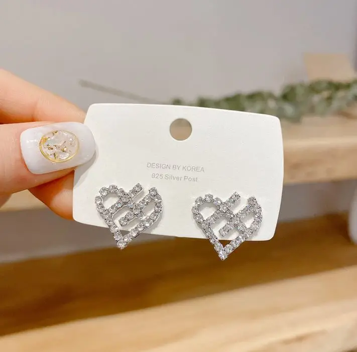 

S925 silver post Korea love diamond earrings female earrings jewelry