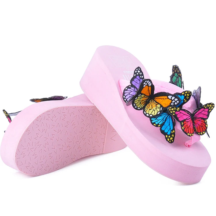 

Hot sale butterfly handmade DIY thick heel women slippers flip-flop casual ladies sandals