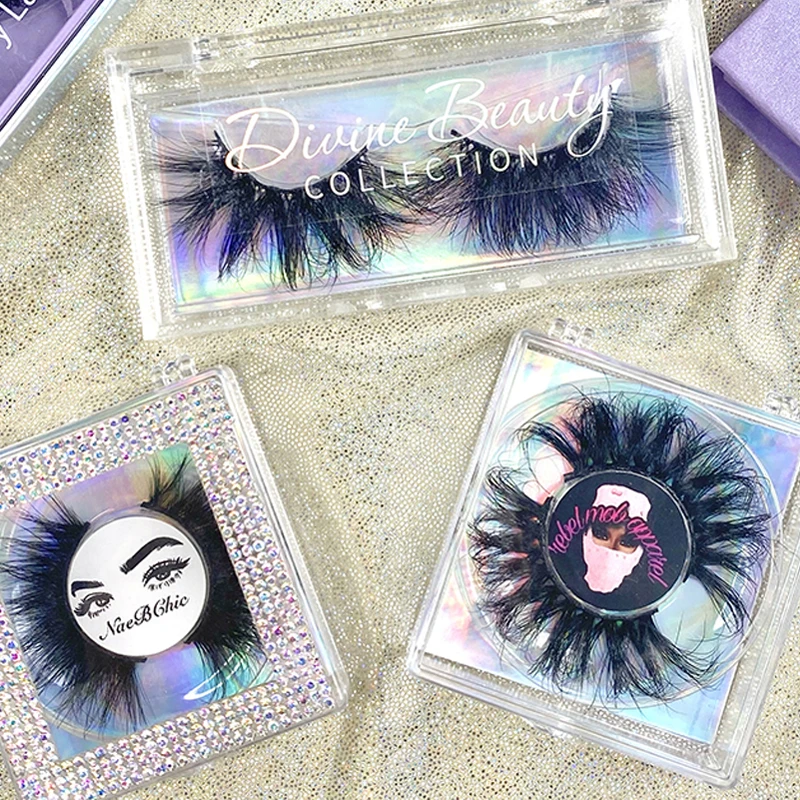 

Custom luxury rhinestone holographic lash box lashes3d wholesale vendor 25mm mink eyelash packaging cases bulk