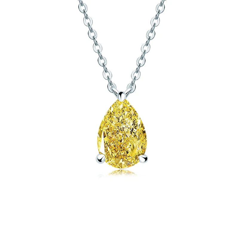 

Christmas Necklace for Women Sparkle Yellow Lab Simulated Diamond Pear Cut Solitaire Pendant 925 Sterling Silver Jewelry Gift